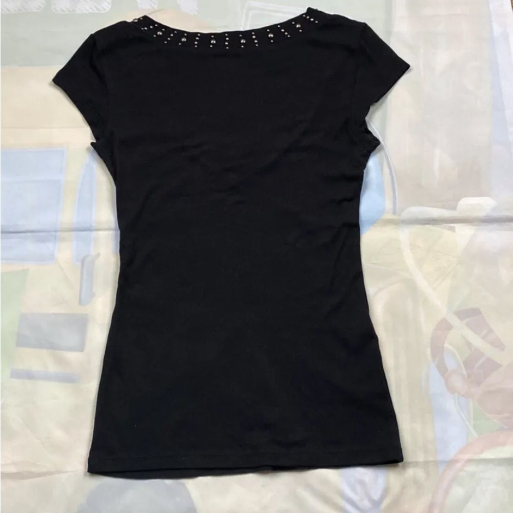 Express Sexy Basics Black W/ Studded Trim Cap Sleeve V-Neck Top Women Size XS - Picture 8 of 9